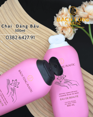 Chai HDPE Dáng Bầu 500ml Màu Hồng - Nắp Đen, Nắp Trắng
