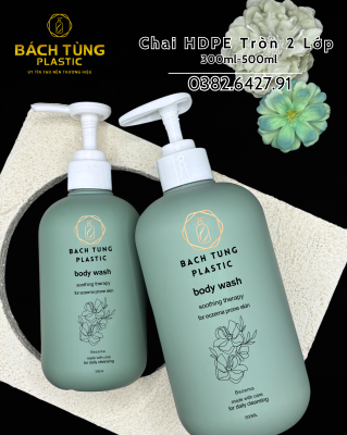 Bộ Chai HDPE Màu Xanh Đậm Dáng Tròn – 300ml & 500ml – 2 Lớp