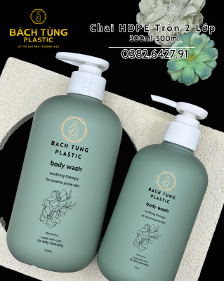 Bộ Chai HDPE Màu Xanh Đậm Dáng Tròn – 300ml & 500ml – 2 Lớp