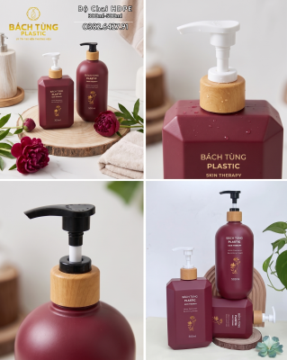 Bộ chai HDPE màu đỏ rượu cao cấp gồm dáng vuông 300ml và dáng tròn 500ml