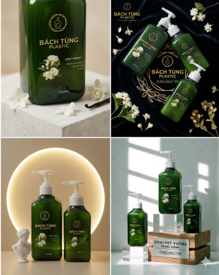 Chai PET Dáng Vuông – 300ml | 500ml – Màu Xanh Lá Đậm