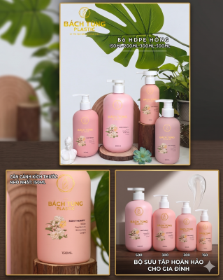 BỘ CHAI HDPE MÀU HỒNG – SANG TRỌNG, ĐA DẠNG DUNG TÍCH, LINH HOẠT PHỐI NẮP