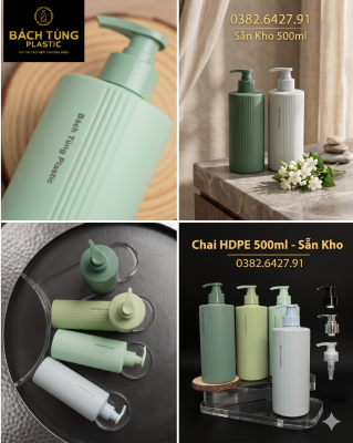 BỘ CHAI HDPE TONE XANH – DÁNG TRỤ CAO, 3 SỌC NỔI