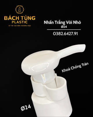Nhấn trắng vòi nhỏ FI24 có bọc nhựa bảo vệ nắp và kẹp chống tràn màu trắng